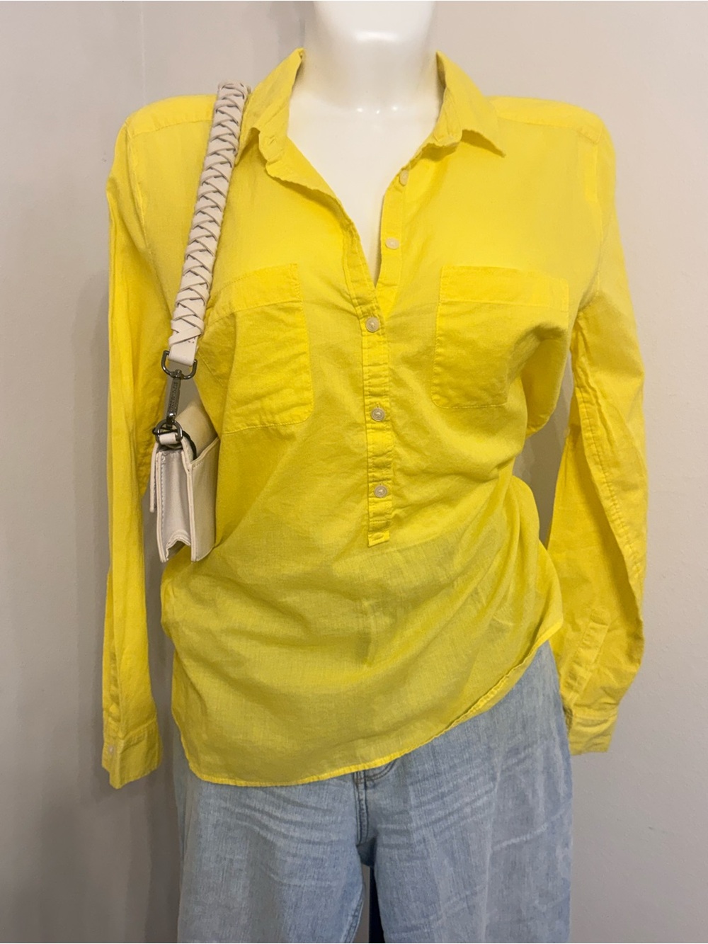 Bright Yellow Long-Sleeve Button Pullover Shirt